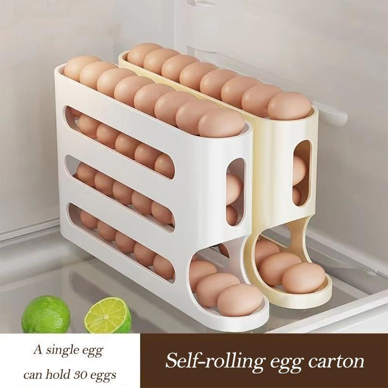 Automatic Rolling Egg Organizer for Fridge – 4-Tier Space-Saving Egg Holder | Holds 32 Eggs | Smart Kitchen Storage Rack