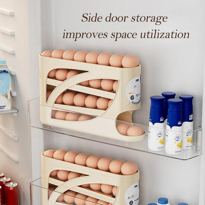 Automatic Rolling Egg Organizer for Fridge – 4-Tier Space-Saving Egg Holder | Holds 32 Eggs | Smart Kitchen Storage Rack