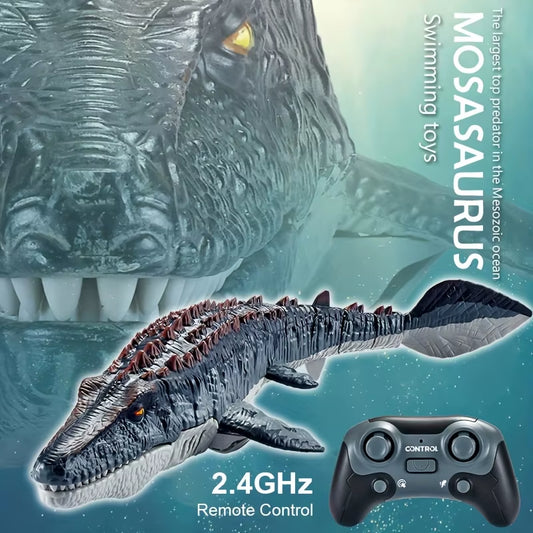 2.4GHz RC Mosasaur Dinosaur Toy with Dual Propellers, USB Rechargeable, Durable ABS Remote Control Toy for Kids & Family Fun