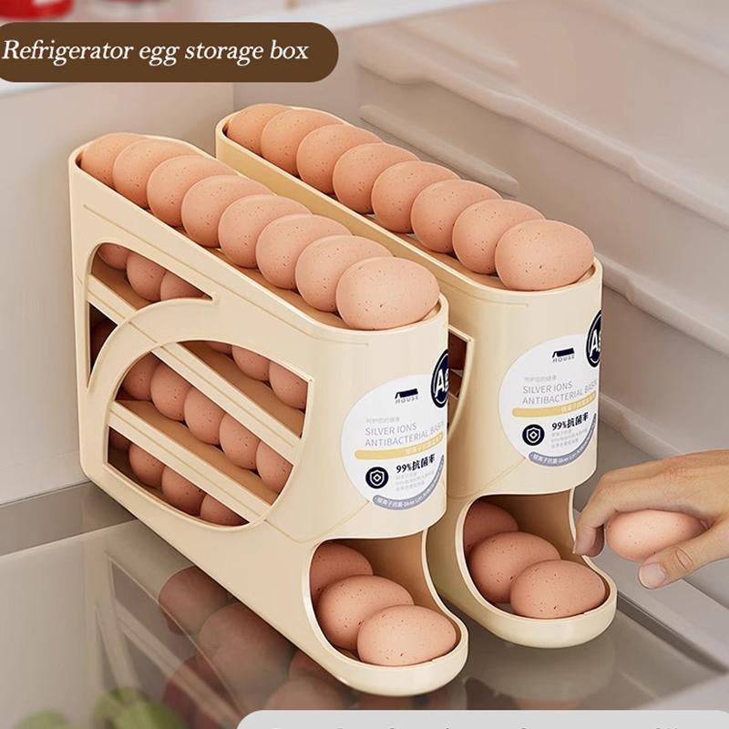 Automatic Rolling Egg Organizer for Fridge – 4-Tier Space-Saving Egg Holder | Holds 32 Eggs | Smart Kitchen Storage Rack