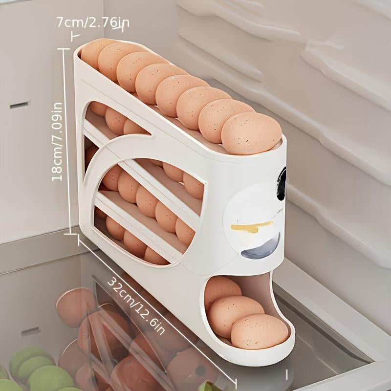 Automatic Rolling Egg Organizer for Fridge – 4-Tier Space-Saving Egg Holder | Holds 32 Eggs | Smart Kitchen Storage Rack