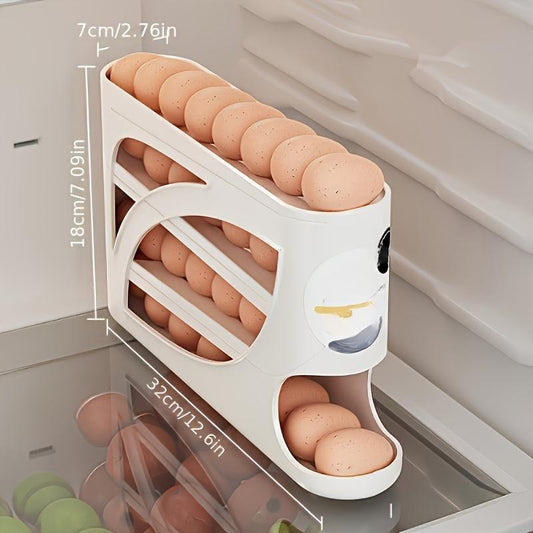 Automatic Rolling Egg Organizer for Fridge – 4-Tier Space-Saving Egg Holder | Holds 32 Eggs | Smart Kitchen Storage Rack