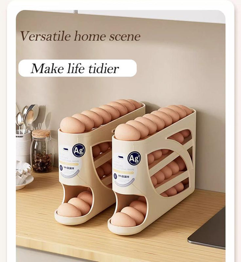 Automatic Rolling Egg Organizer for Fridge – 4-Tier Space-Saving Egg Holder | Holds 32 Eggs | Smart Kitchen Storage Rack