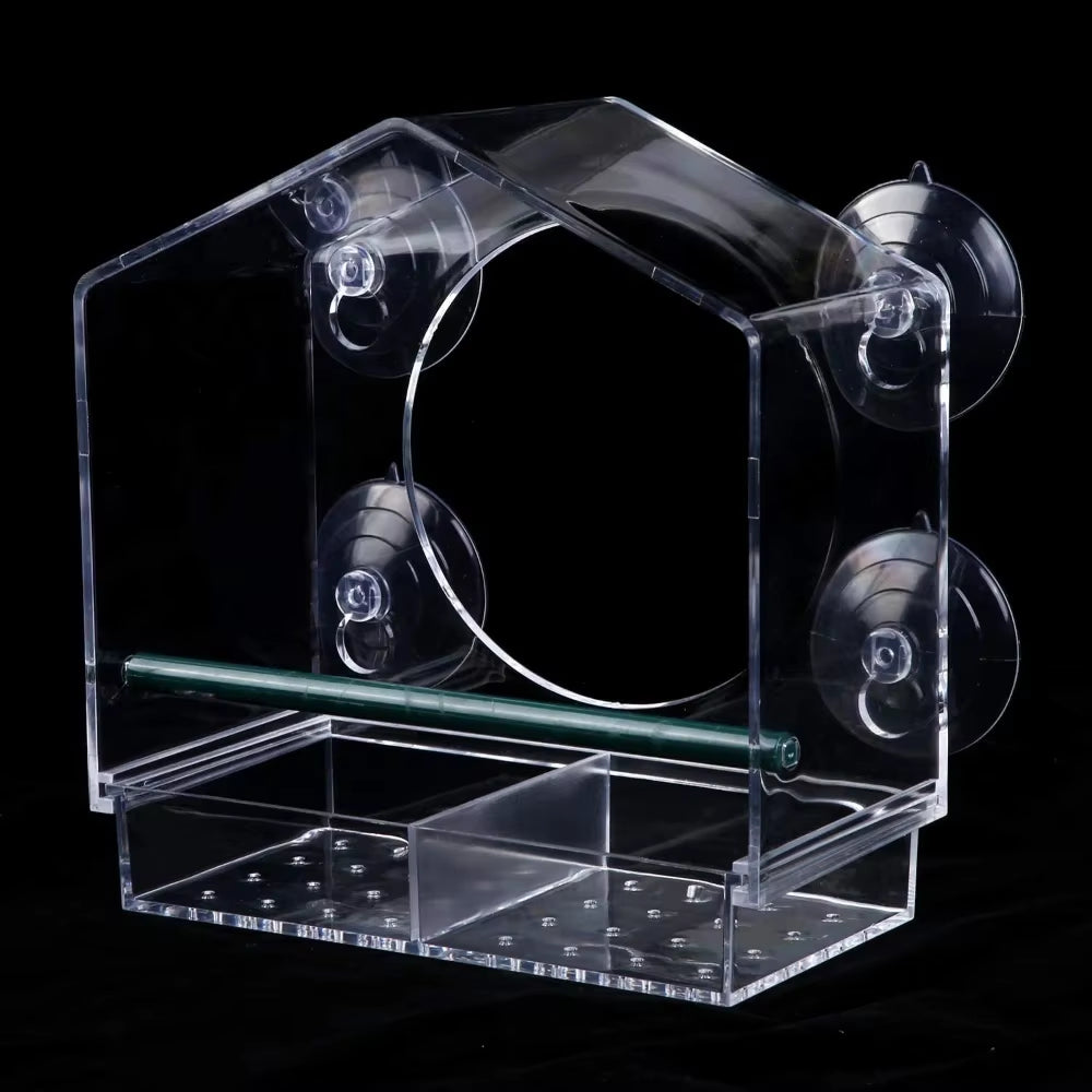 Clear Acrylic Window Bird Feeder – Transparent Hanging Seed Feeder for Windowsills & Glass Surfaces