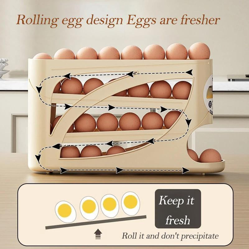 Automatic Rolling Egg Organizer for Fridge – 4-Tier Space-Saving Egg Holder | Holds 32 Eggs | Smart Kitchen Storage Rack
