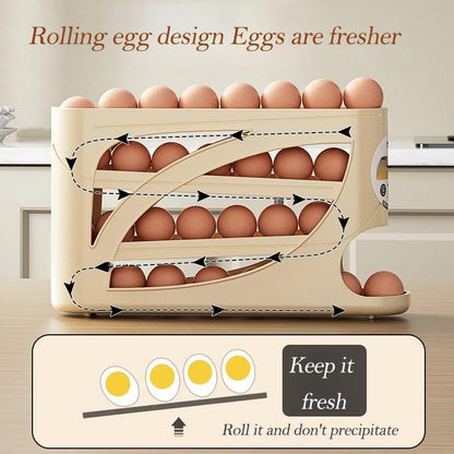 Automatic Rolling Egg Organizer for Fridge – 4-Tier Space-Saving Egg Holder | Holds 32 Eggs | Smart Kitchen Storage Rack