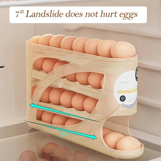 Automatic Rolling Egg Organizer for Fridge – 4-Tier Space-Saving Egg Holder | Holds 32 Eggs | Smart Kitchen Storage Rack