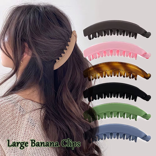Large Banana Hair Claw Clip – Non-Slip Frosted Hair Clip for Women | Solid Color Ponytail Holder for Fine Hair