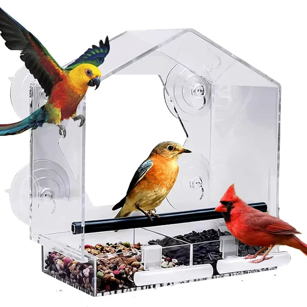 Clear Acrylic Window Bird Feeder – Transparent Hanging Seed Feeder for Windowsills & Glass Surfaces