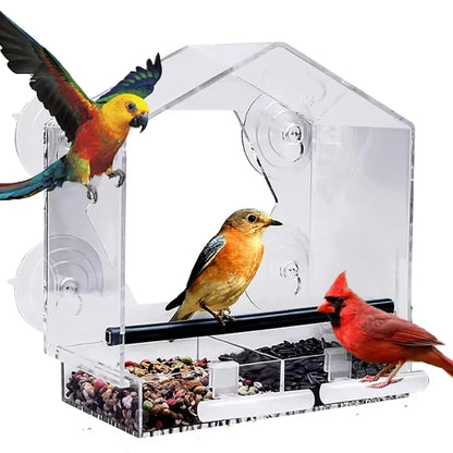 Clear Acrylic Window Bird Feeder – Transparent Hanging Seed Feeder for Windowsills & Glass Surfaces